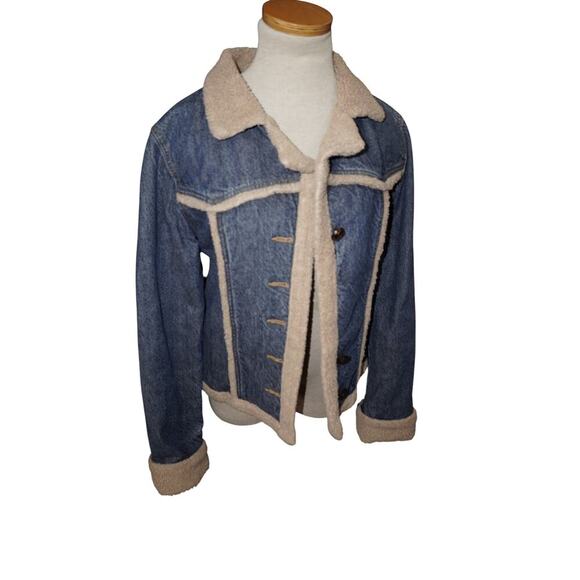 Vintage Anchor Blue Sherpa Lined Denim Jacket Women’s Size L (Missing Buttons) - Picture 2 of 10